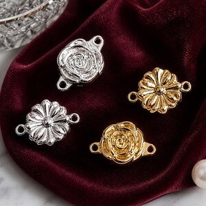 Charm conector floral, conector de dos bucles con forma de rosa margarita, conector de joyería de oro y plata, accesorios para pulseras y collares, suministros para joyería DIY