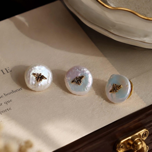 Spilla barocca a forma di ape con perla, gioielli in oro d'acqua dolce, elegante spilla da sposa