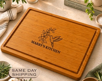 Personalized Hummingbird Cutting Board, Custom Engraved Kitchen Board, Hummingbird Gift, Bird Lover Gift, Nature Lover Gift, Unique Gift