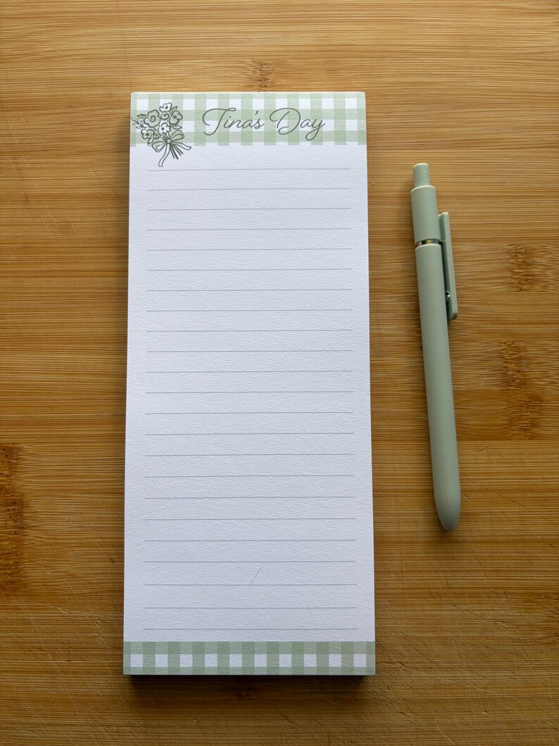 Personalized Gingham Notepad | Custom Stationery, Floral Detail, To-do ...