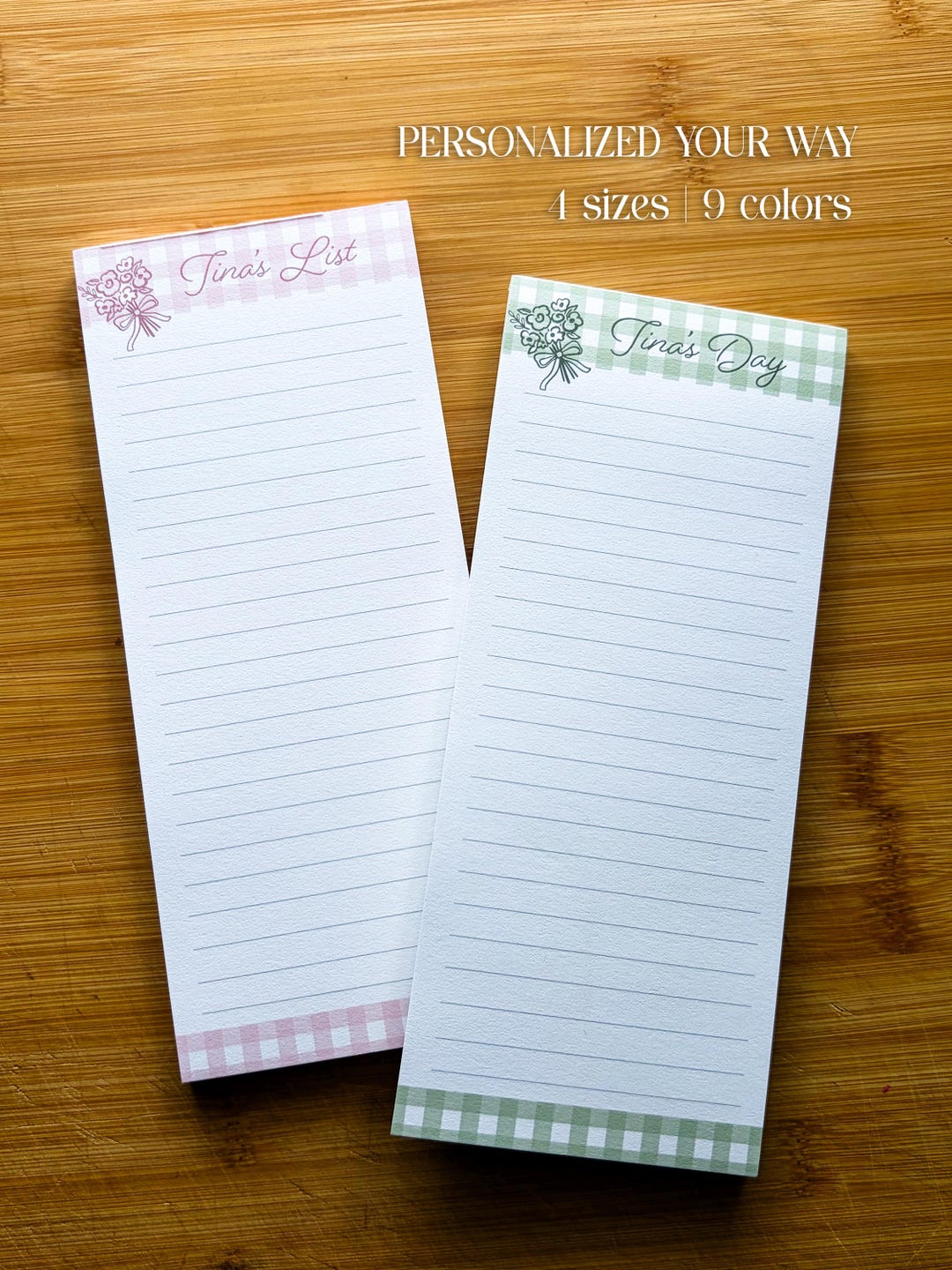Personalized Gingham Notepad | Custom Stationery, Floral Detail, To-do ...