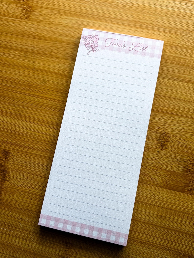 Personalized Gingham Notepad | Custom Stationery, Floral Detail, To-do ...