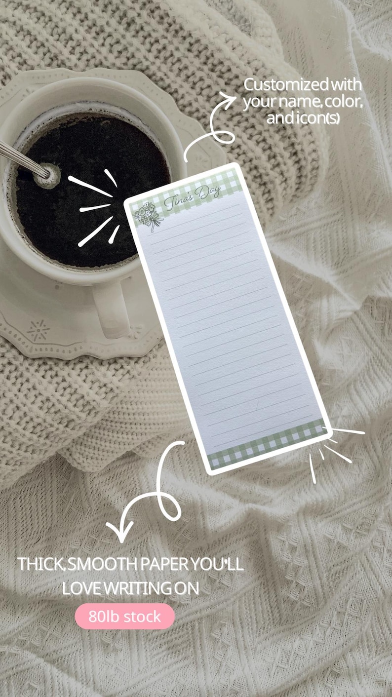 Personalized Gingham Notepad | Custom Stationery, Floral Detail, To-do ...