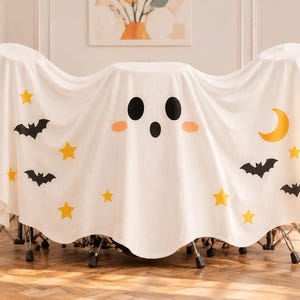 Halloween Ghost Drum Cover | Spooky Drum Set Dust Cover | Wave Edge Bat Star Moon | Waterproof Fabric Drum Kit Protector 55x102in