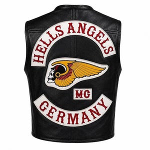 Hells Angels Cowhide Leather Motorcycle  Biker Vest, Black Riding Gilet Waistcoat, Western Club Patch