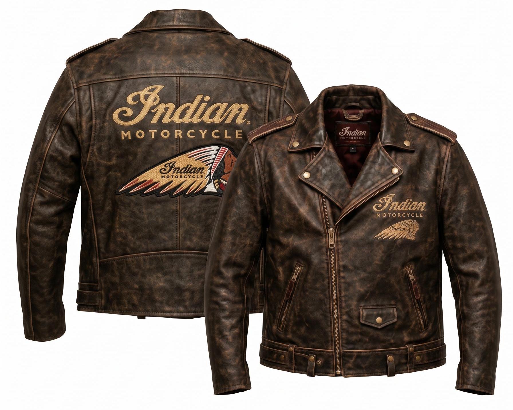 Brown Leather Indian Motorcycle Jacket - Etsy