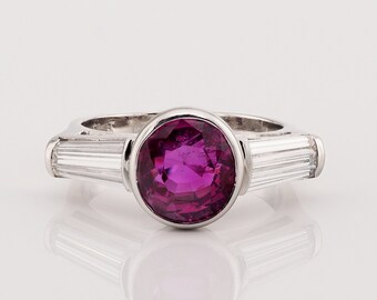 Vintage Certified 5.22 Ct Burma No heat Pink Sapphire Diamond Platinum Ring