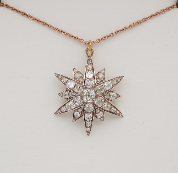 Victorian 4.90 CT Diamond Celestial Star Brooch Pe