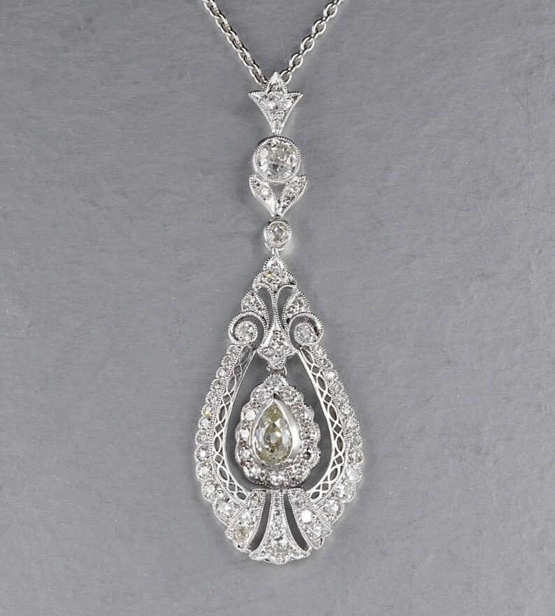 Marked Down Stunning Edwardian G VVS Diamond Pendant Necklace - Etsy