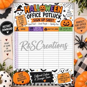 Anmälningsblankett för Halloween-knytkalas på kontoret | Spöklik festplanerare (digital nedladdning)