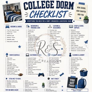 College Dorm Checklist Printable | Freshman Move-In Essentials (Digital Download)