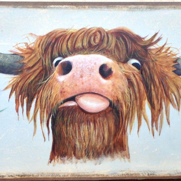 Highland Scottish Cow Welcome to the Funny Farm Print Sign by Sean Aherne