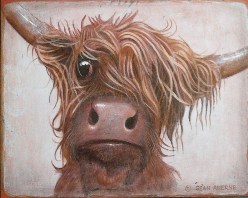 Scottish Highland Red Cow Wooden Sign Print by Sean Aherne image 1
