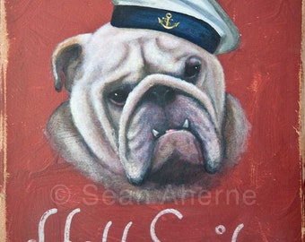 British Bulldog Hello Sailor Sign Plaque Print Picture by Sean Aherne