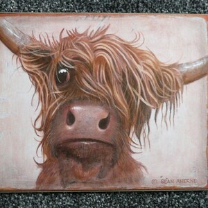Scottish Highland Red Cow Wooden Sign Print by Sean Aherne image 2