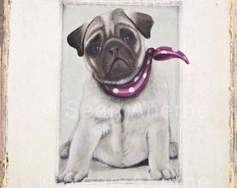 Pug Dog We're all a little Strange Wooden Sign Plaque Print by Sean Aherne