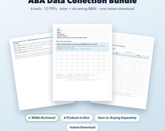 Pacchetto di raccolta dati ABA, schede complete per i dati comportamentali, tabelloni a gettoni per grafico a dispersione frequenza-durata-intervallo, materiale stampabile RBT BCBA