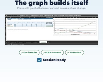 Dashboard dei progressi del cliente, foglio di calcolo per la rappresentazione grafica del comportamento ABA, grafici di cambiamento di fase multi-comportamentale, foglio di calcolo Excel per BCBA e RBT (Board Certified Behavior Analyst) e Google Sheets.