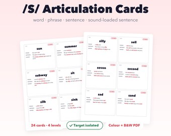 Paquete de tarjetas de articulación S L TH / Práctica de oraciones, frases y palabras de varios niveles / Terapia del habla SLP PDF imprimible