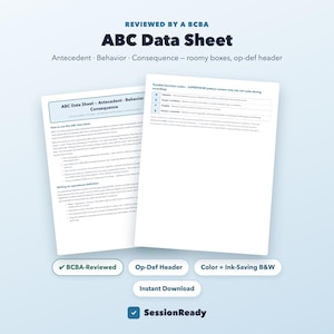 ABC Data Sheet, Printable Behavior Data Collection, RBT BCBA Antecedent Behavior Consequence Form, Special Education