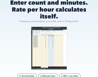 Tracciatore di dati di frequenza e durata, registro di frequenza dei comportamenti multipli ABA, foglio di calcolo con grafici automatici, RBT BCBA Excel Google Sheets