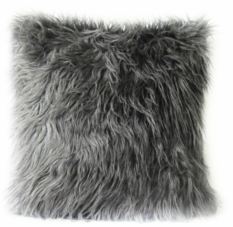 Grey Fur Pillow Cover. Mongolian Faux Grey Fur Decorative Etsy