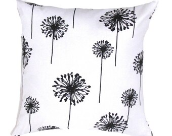 18"x18" Black Dandelion Throw Pillow Cover White & Black.