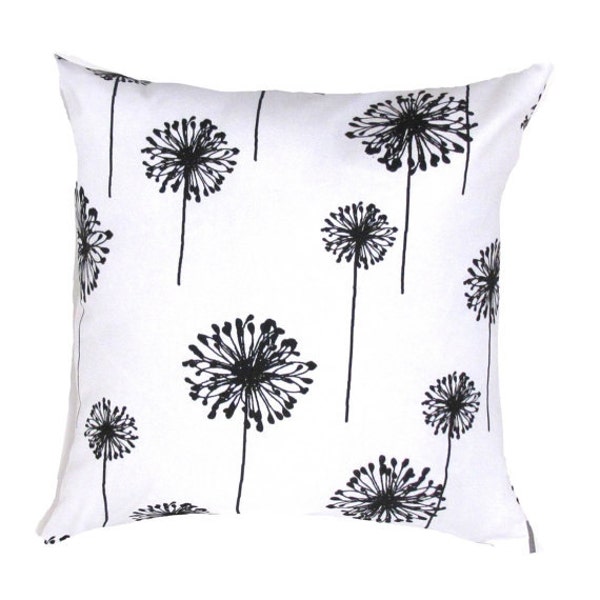Black and White PILLOW COVER- Floral Pillow. BLack and White Dandelion Pillow .16",17",18",20" 24" 26", Lumbar Pillow or Euro Sham