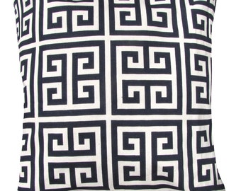 Black Pillow Cover -Greek Key Maze Sherbet- Black and Ivory Pillow Cover- 18 x 18 Pillow Cover