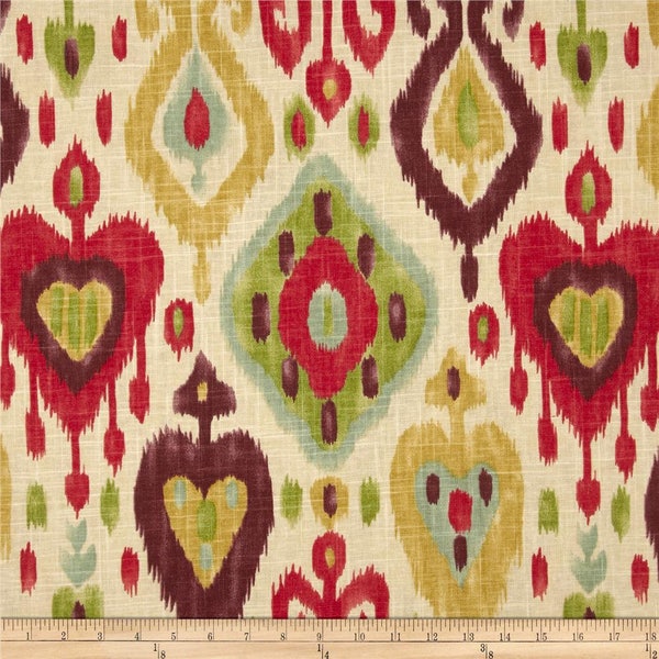 Django Ikat Red Pillow Cover~Red/Green/Natural~16" x 16"