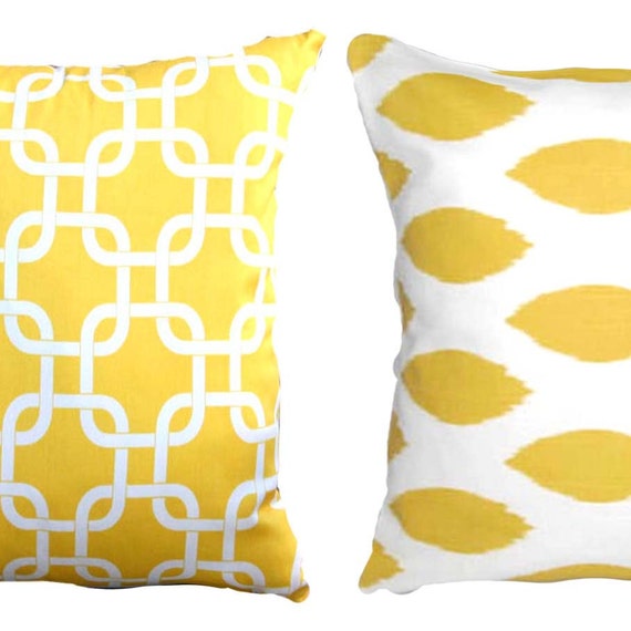 Items similar to Yellow Decorative Pillow Covers White and Yellow Ikat /Chipper and Gotcha 16