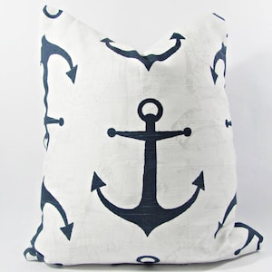 Navy Blue Anchor  Pillow Cover- Navy Blue Pillow Cover -.16&quot;,17&quot;,18&quot;,20&quot; 24&quot; 26&quot;,Square, Lumbar or Euro Sham or Table Runner
