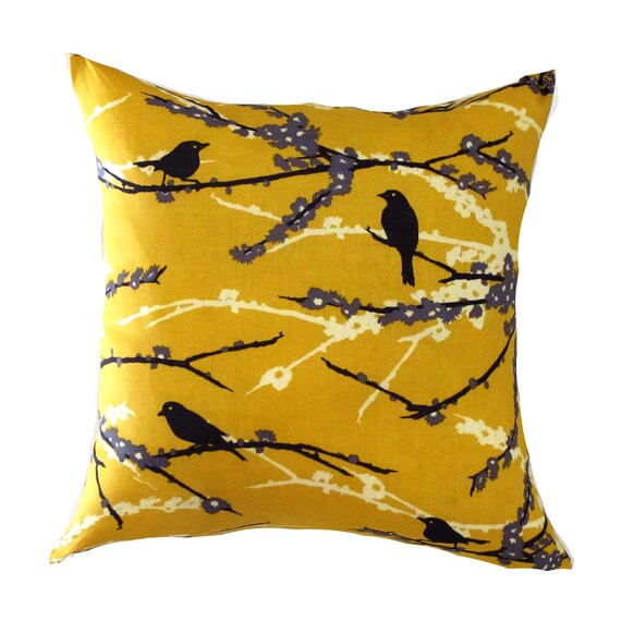 MUSTARD PILLOW COVERMustard Bird Pillow.Blue Green Floral Etsy