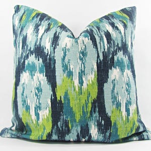 Blue Green Ikat Craze Pillow Cover.10&quot;,14&quot; 16&quot;,17&quot;,18&quot;,20&quot;,22&quot;,24&quot;,26&quot;,Square,Lumbar Euro Sham Pillow Cover