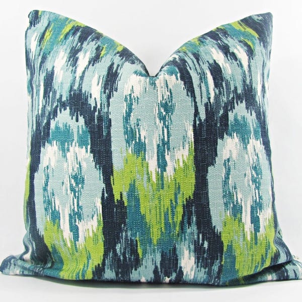 Blue Green Ikat Craze Pillow Cover.10",14" 16",17",18",20",22",24",26",Square,Lumbar Euro Sham Pillow Cover