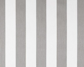 May include: Grey and white striped fabric with a repeating pattern. The fabric is woven and has a subtle texture.