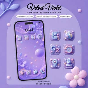 Velvet Violet App-Icons | Über 240 pastellfarbene Kawaii-Icons für iOS & Android | Passende Hintergrundbilder