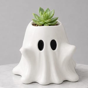Doniczka z motywem ducha, drukowana w 3D, biały wazon na sukulenty, dekoracja na Halloween, mała dekoracyjna doniczka