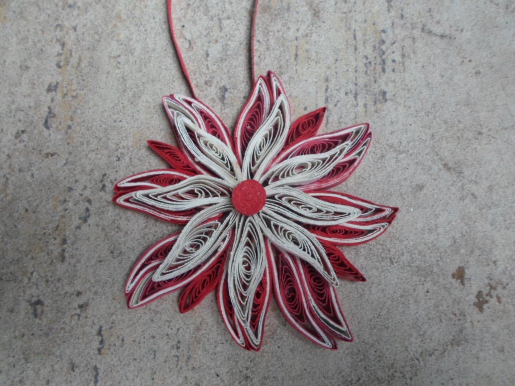 Red White Christmas Tree Ornament Paper Flower Decoration Holidays ...