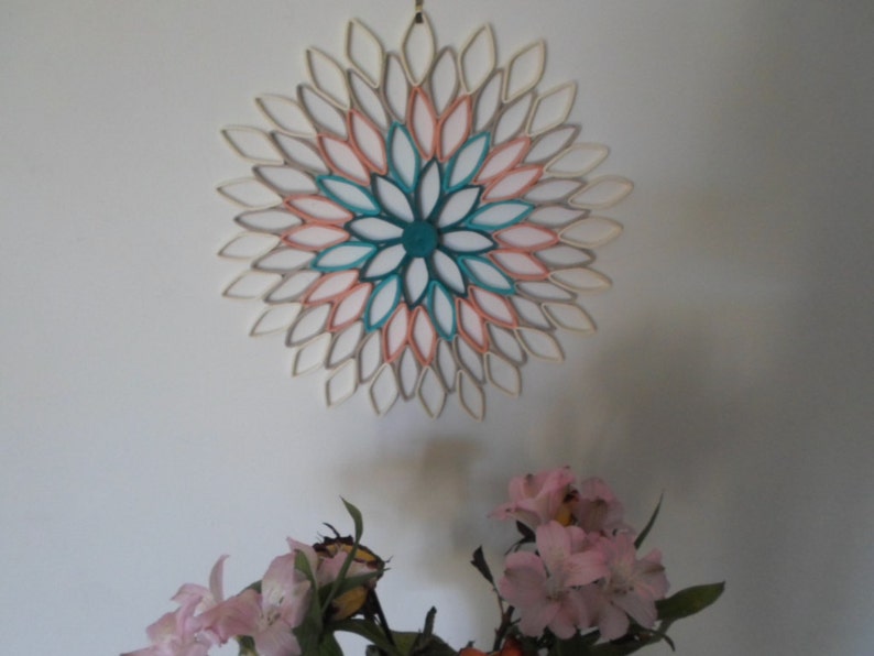 Dahlia wall hanging Teal home decor Paper wall art Original Etsy