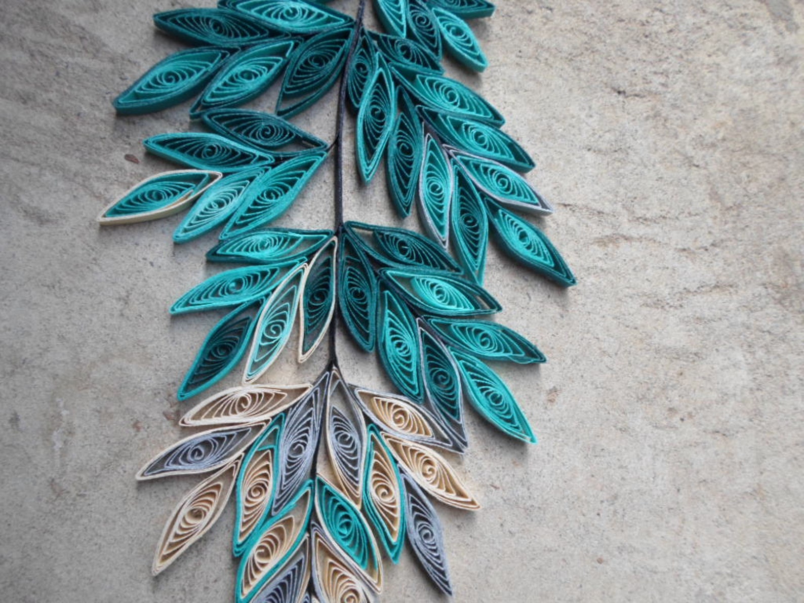 Teal Home Decor Gold Silver Wall Art Paper Leaves Wall Hanging Etsy