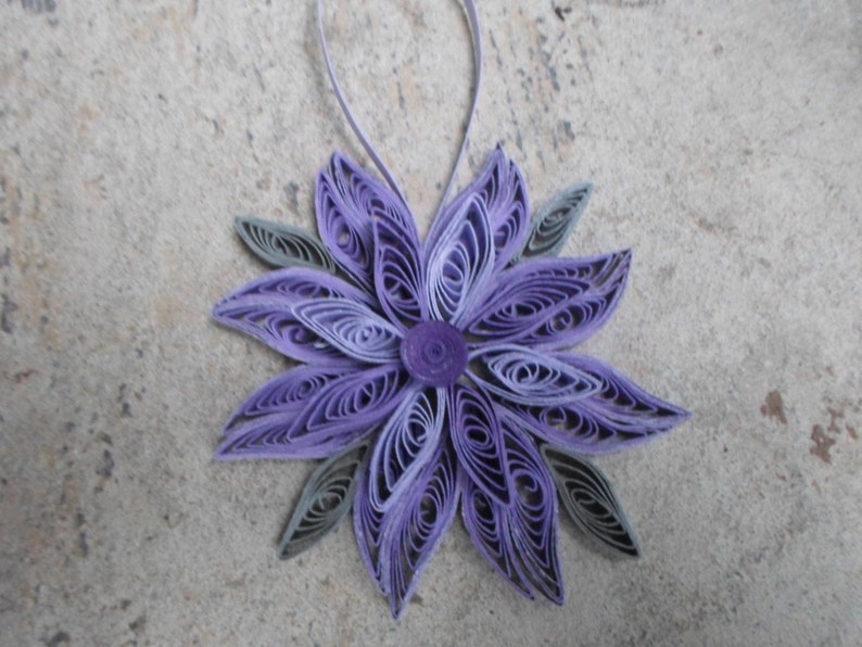 Purple Christmas tree ornament Gray Paper decoration Flower ornament Snowflake Modern Trendy Holidays decor image 2