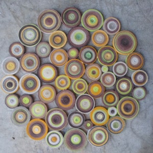 Round large wall art Mustard brown green home decor Paper circles wall decor