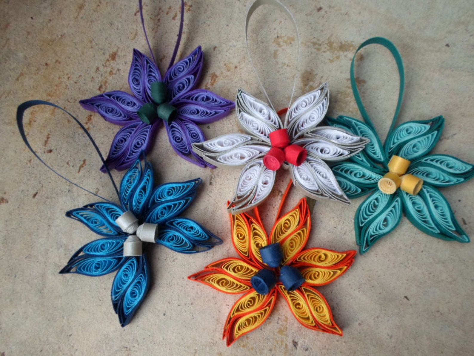 Quilled Christmas Tree Ornaments set of 5 Paper Decorations Etsy