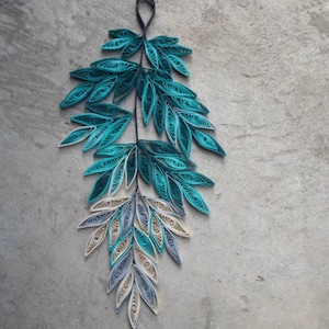 Teal home decor Gold Silver Wall art Paper leaves wall hanging