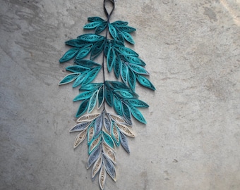 Teal home decor Gold Silver Wall art Paper leaves wall hanging