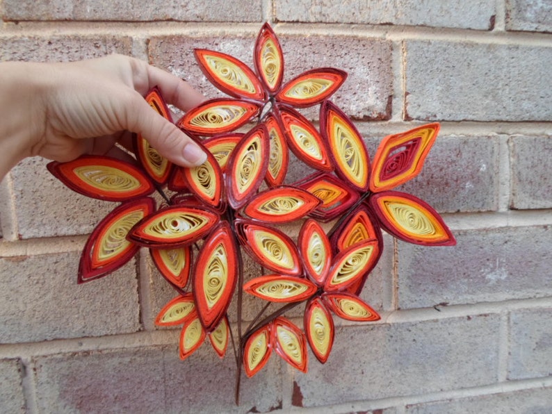 Fall Leaves Paper Quilling Wall Art: Orange Yellow Autumn Decor image 2