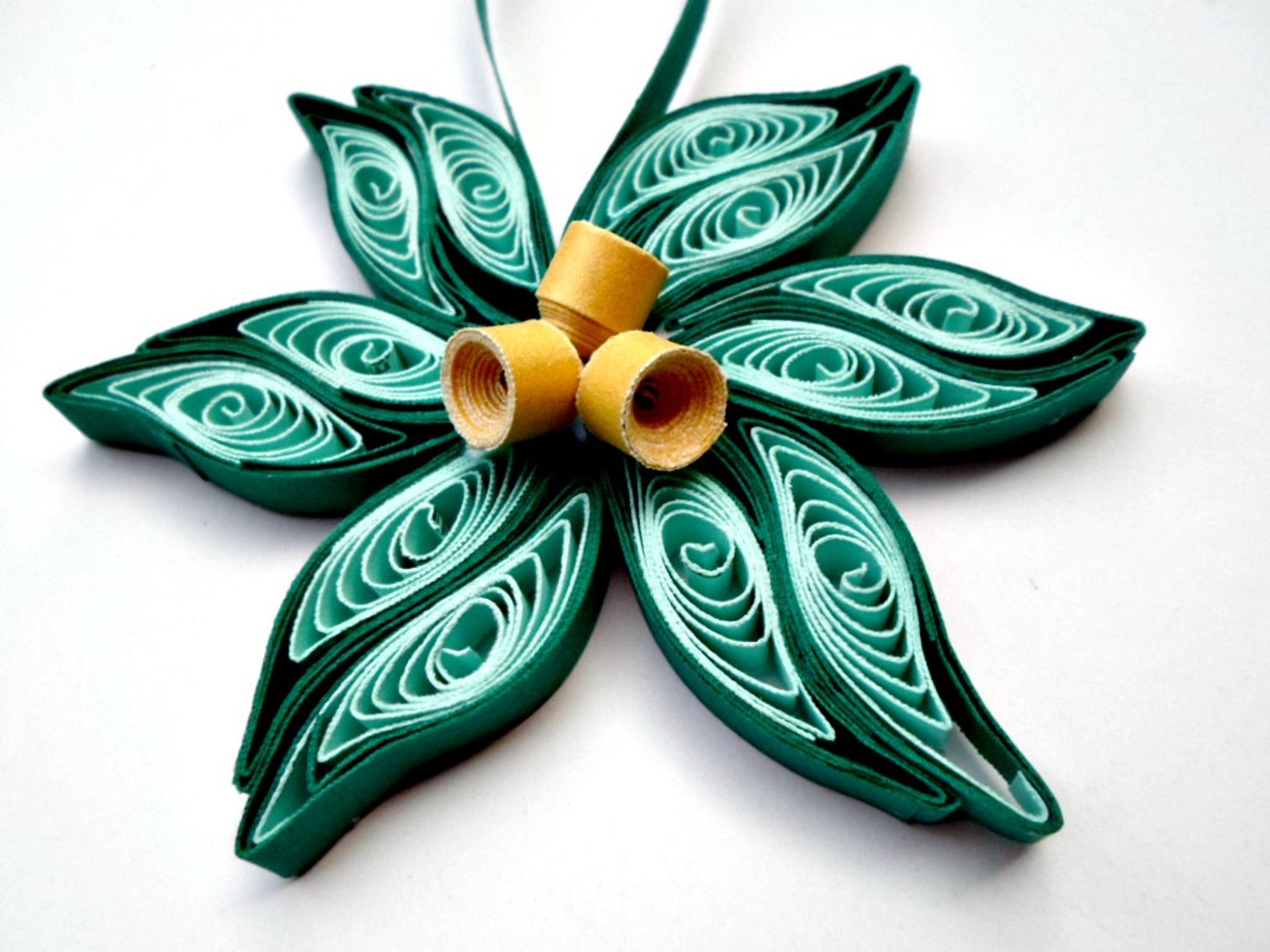 Teal Gold Flower Christmas Tree Ornament Paper Flower Ornament Etsy