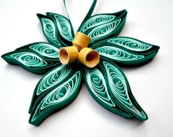 Teal & Gold Quilled Paper Flower Christmas Ornament