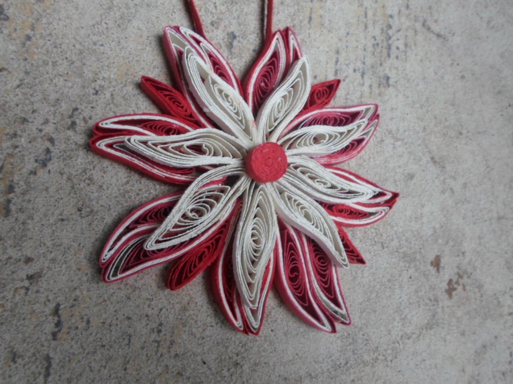 Red White Christmas Tree Ornament Paper Flower Decoration Holidays ...